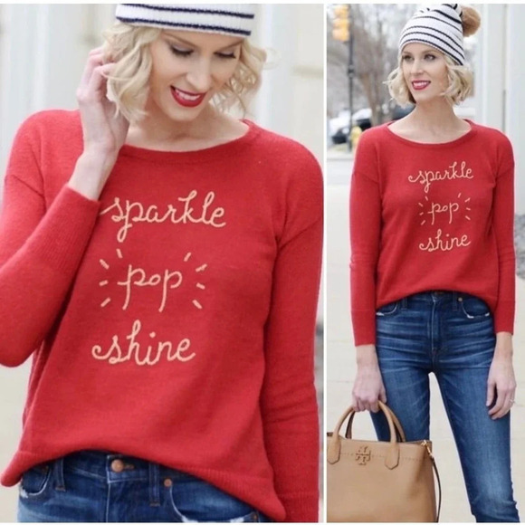 LOFT Women's Red "Sparkle Pop Shine" Celebration Party Sweater Size Small - Picture 5 of 9